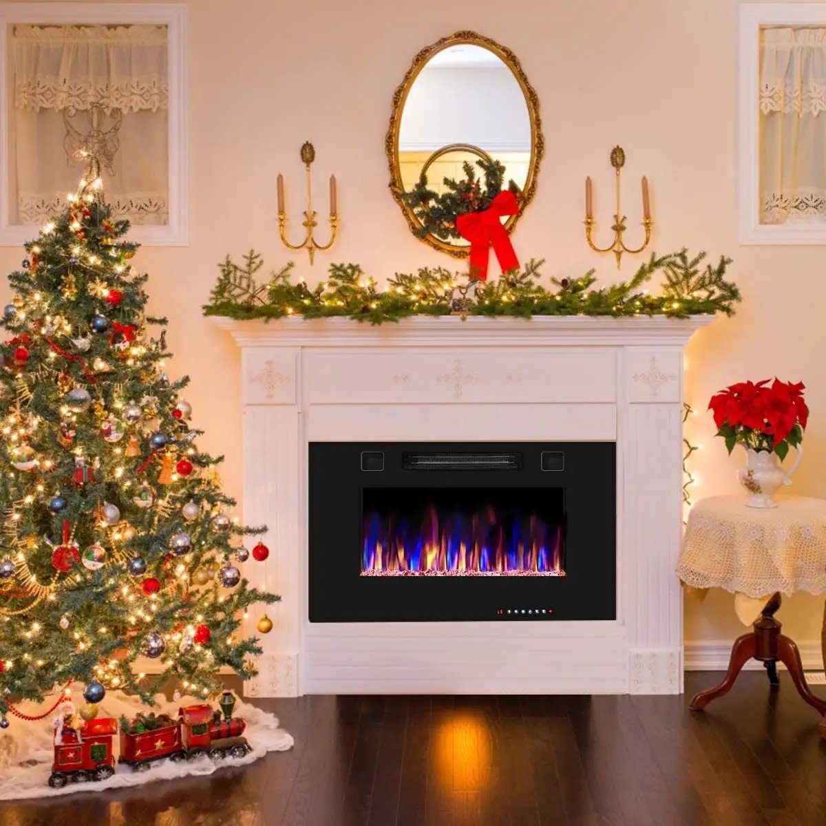 30-Inch Recessed Ultra Thin Electric Fireplace Heater with Glass Appearance by DirectDeals