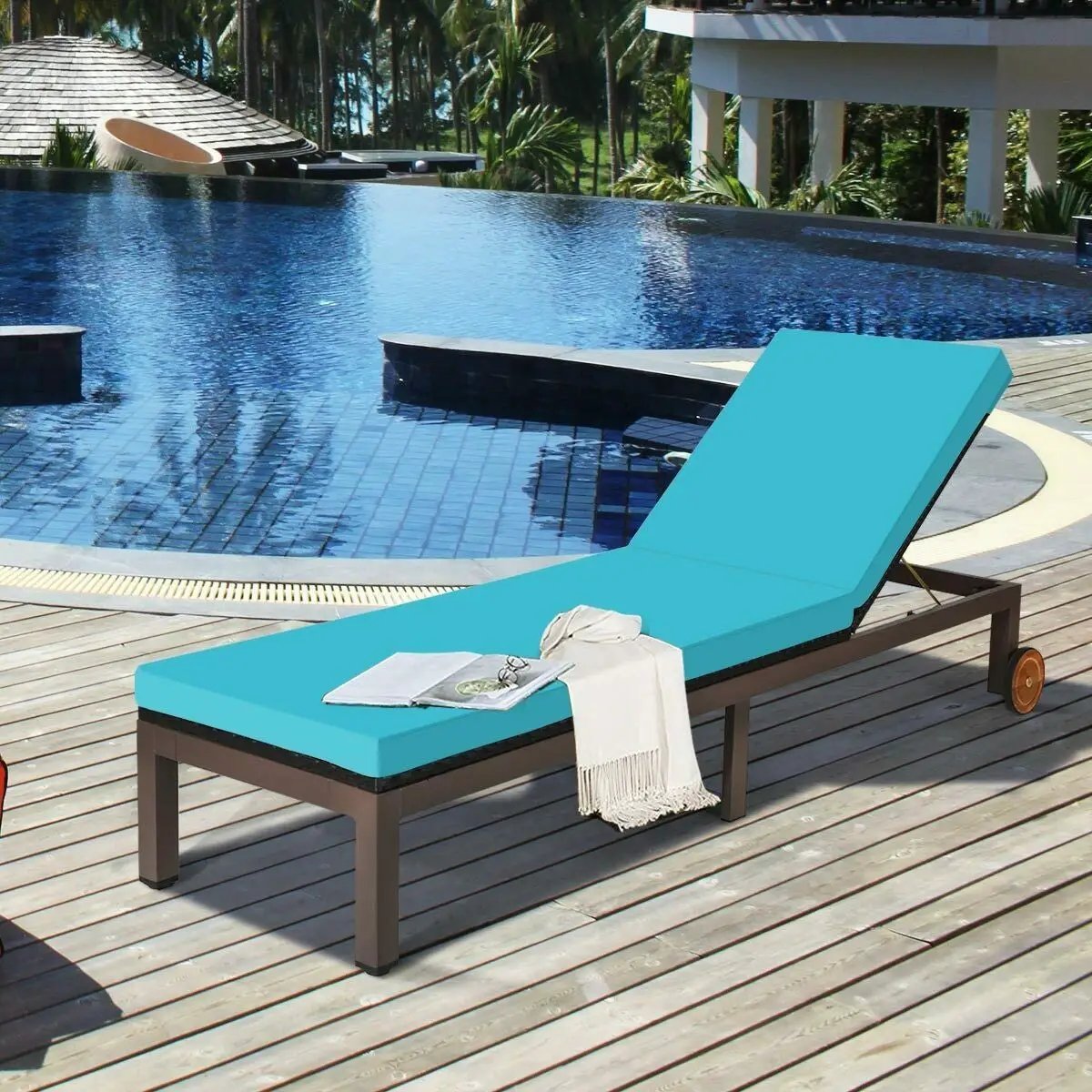 Back Adjustable Cushioned Patio Rattan Lounge Chair by DirectDeals