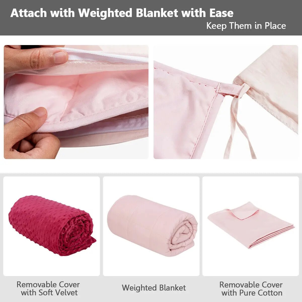 3 Piece 7lbs Heavy Weighted Blanket-Pink by DirectDeals