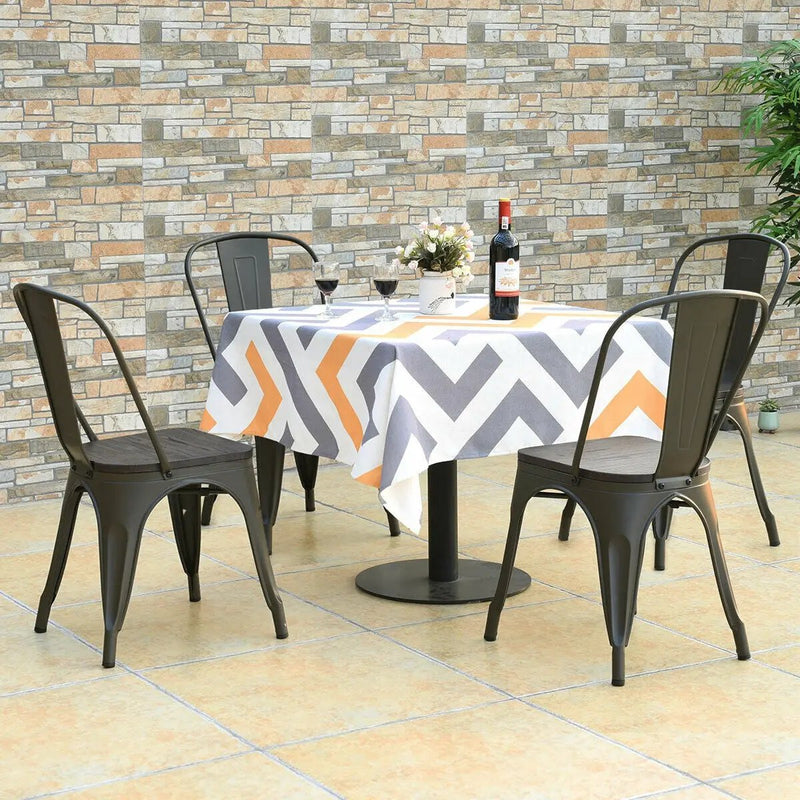4 Pieces Tolix Style Metal Dining Side Chair Stackable Wood Seat by DirectDeals