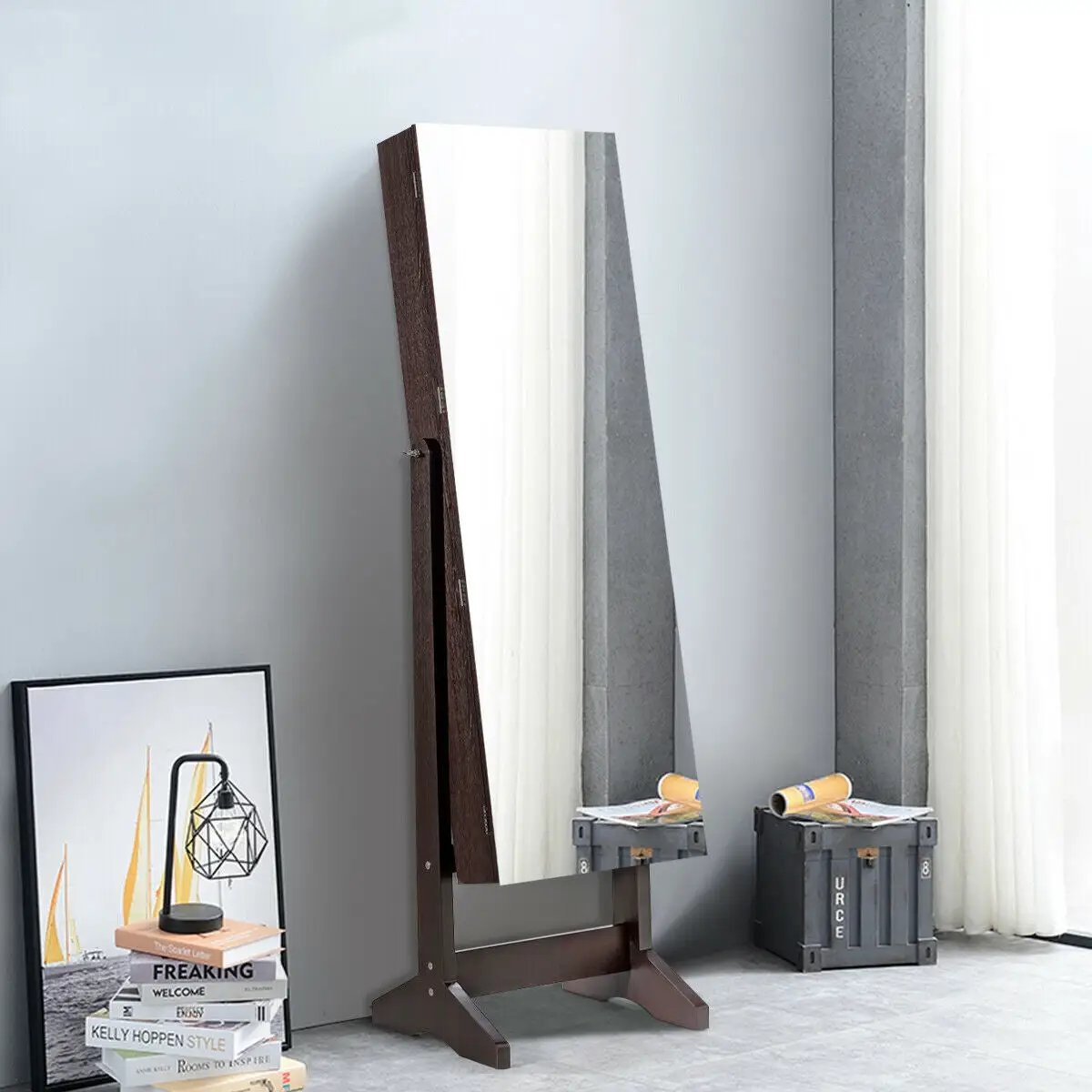 Standing Jewelry Armoire Cabinet with Full Length Mirror by DirectDeals