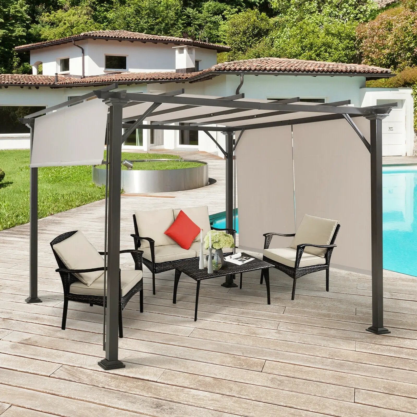 16' x 8' 2Pcs Universal Replacement Canopy for Pergola Structure Sun Awning-Brown by DirectDeals