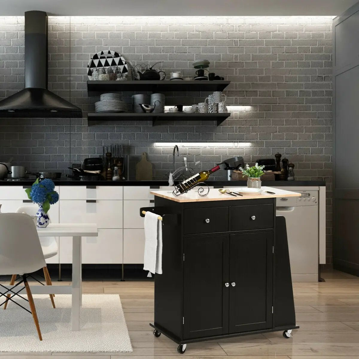 Rubber Wood Countertop Rolling Kitchen Island Cart by DirectDeals