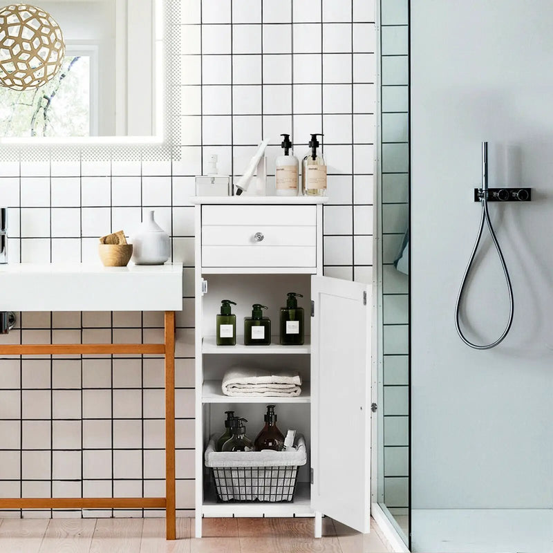 Wooden Bathroom Floor Storage Cabinet with Drawer and Shelf by DirectDeals