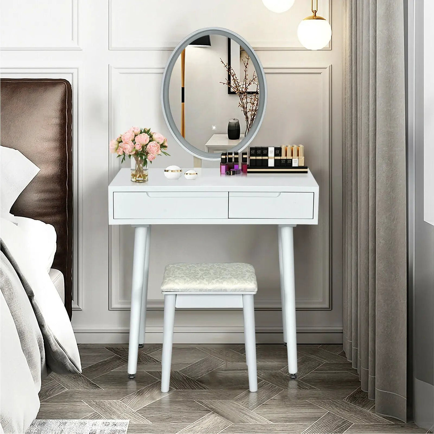 Touch Screen Vanity Makeup Table Stool Set with Lighted Mirror by DirectDeals