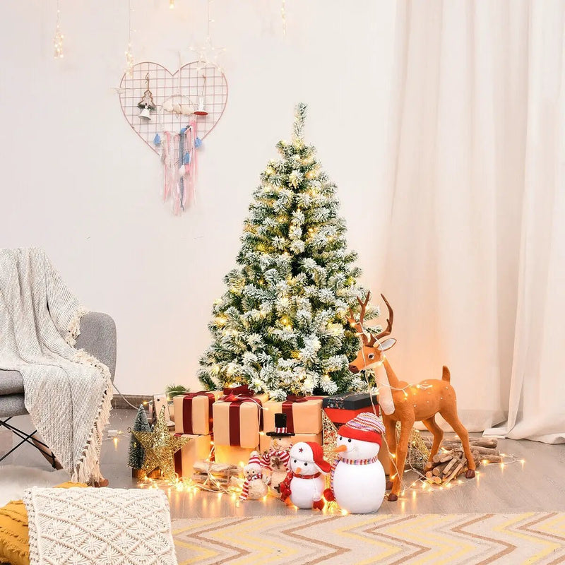 4.5 Feet Pre-Lit Premium Snow Flocked Hinged Artificial Christmas Tree by DirectDeals