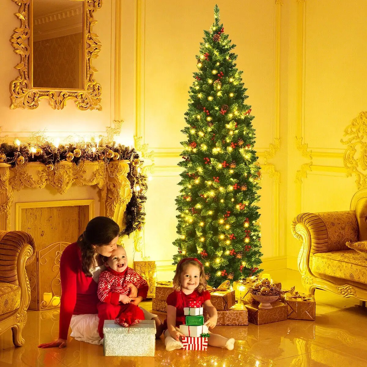 6.5 Feet Pre-lit Hinged Pencil Christmas Tree by DirectDeals