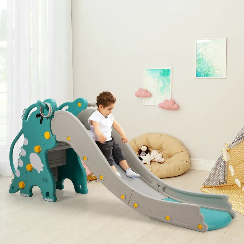 4-in-1 Kids Climber Slide Play Set with Basketball Hoop-Green by DirectDeals