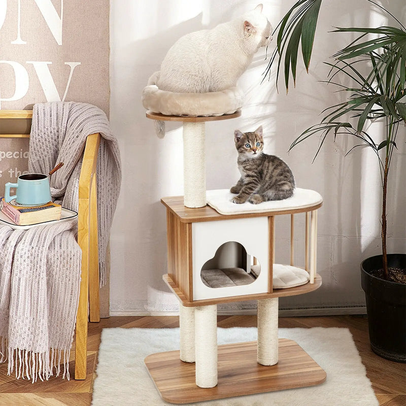 46 Inch Wooden Cat Activity Tree with Platform and Cushions by DirectDeals