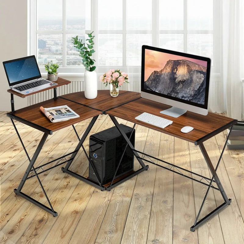 L-Shaped Desk Reversible Corner Computer Desk with Movable Shelf and CPU Stand by DirectDeals