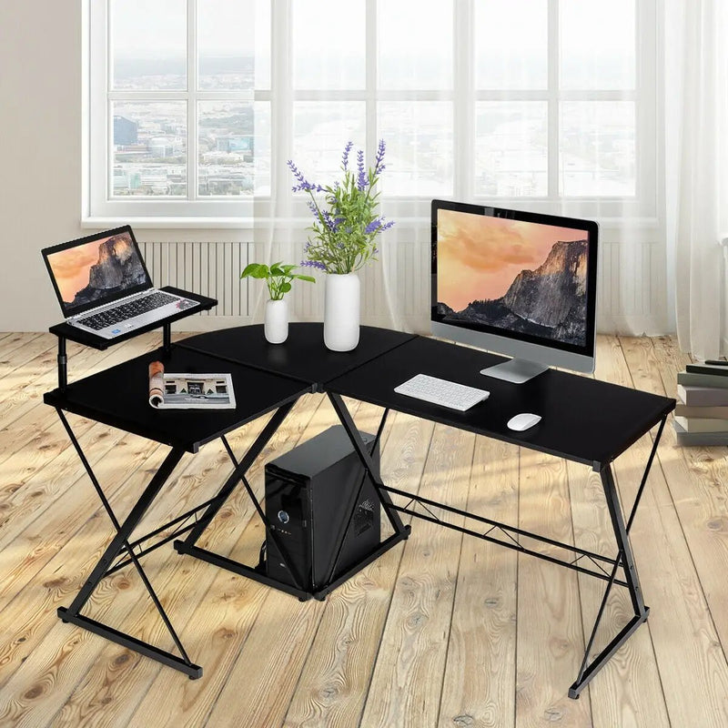 L-Shaped Desk Reversible Corner Computer Desk with Movable Shelf and CPU Stand by DirectDeals