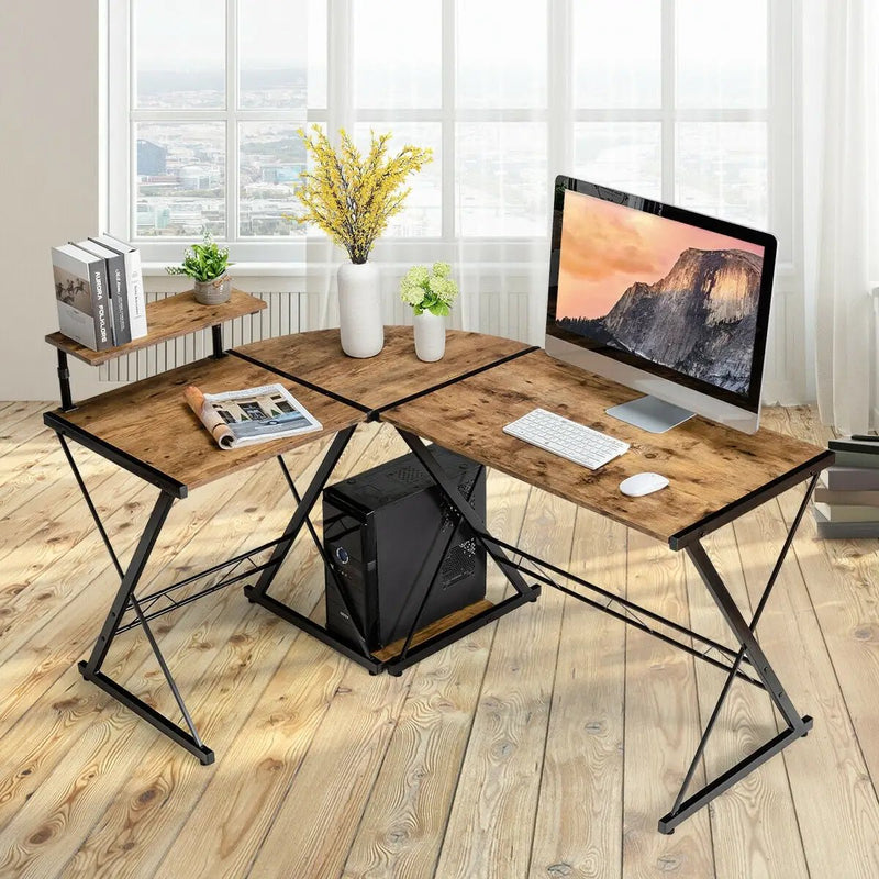 L-Shaped Desk Reversible Corner Computer Desk with Movable Shelf and CPU Stand by DirectDeals