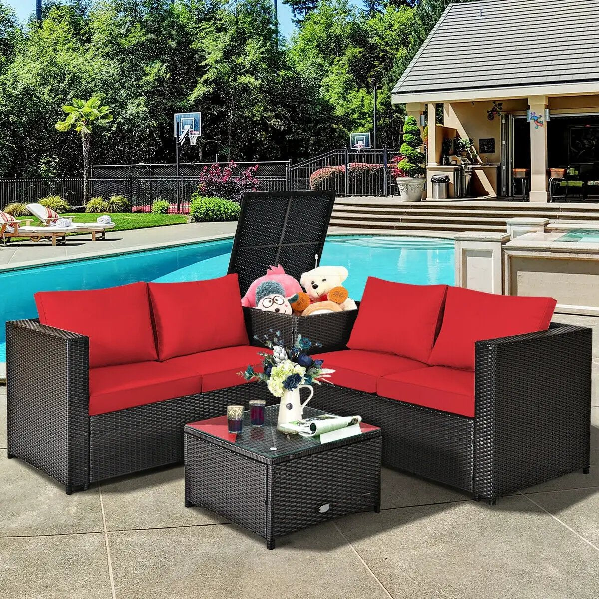 4 Pieces Outdoor Patio Rattan Furniture Set with by DirectDeals