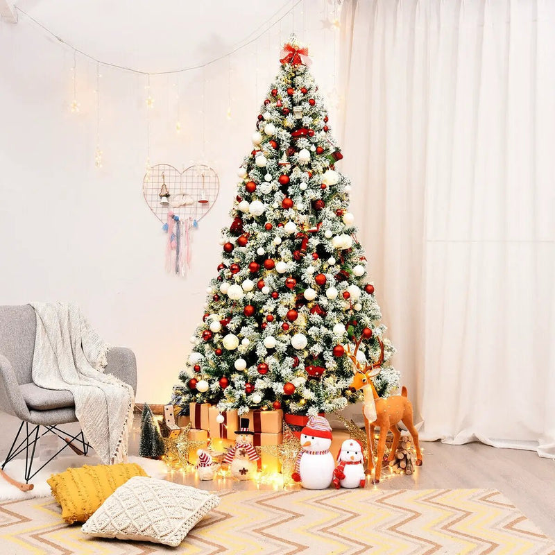7.5 Feet Pre-Lit Premium Snow Flocked Hinged Artificial Christmas Tree with 550 Lights by DirectDeals