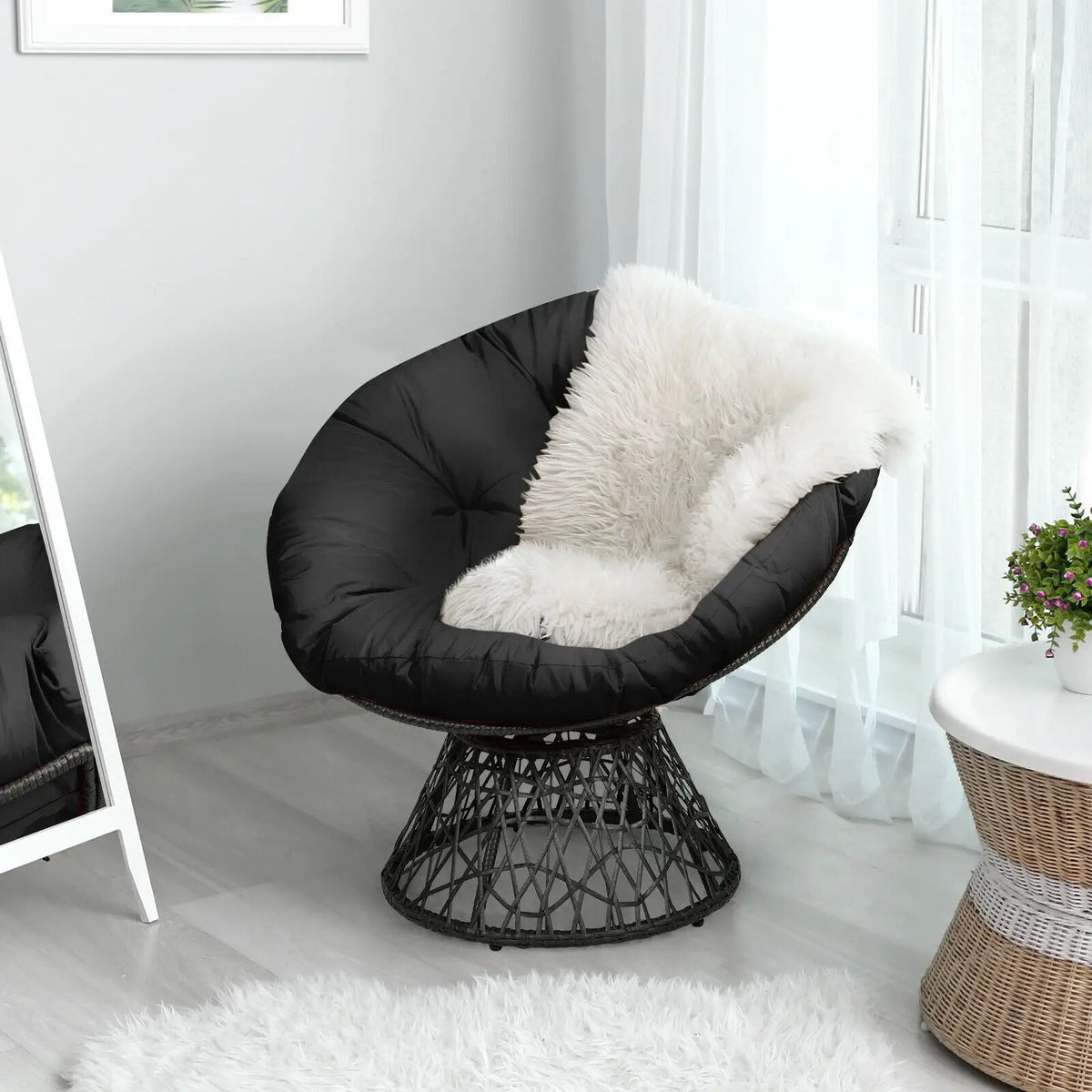 Rattan Papasan Chair Ergonomic 360-degree Swivel Soft Cushion Garden by DirectDeals