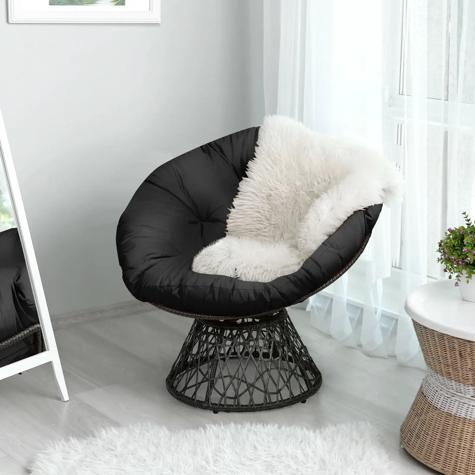 Rattan Papasan Chair Ergonomic 360-degree Swivel Soft Cushion Garden by DirectDeals