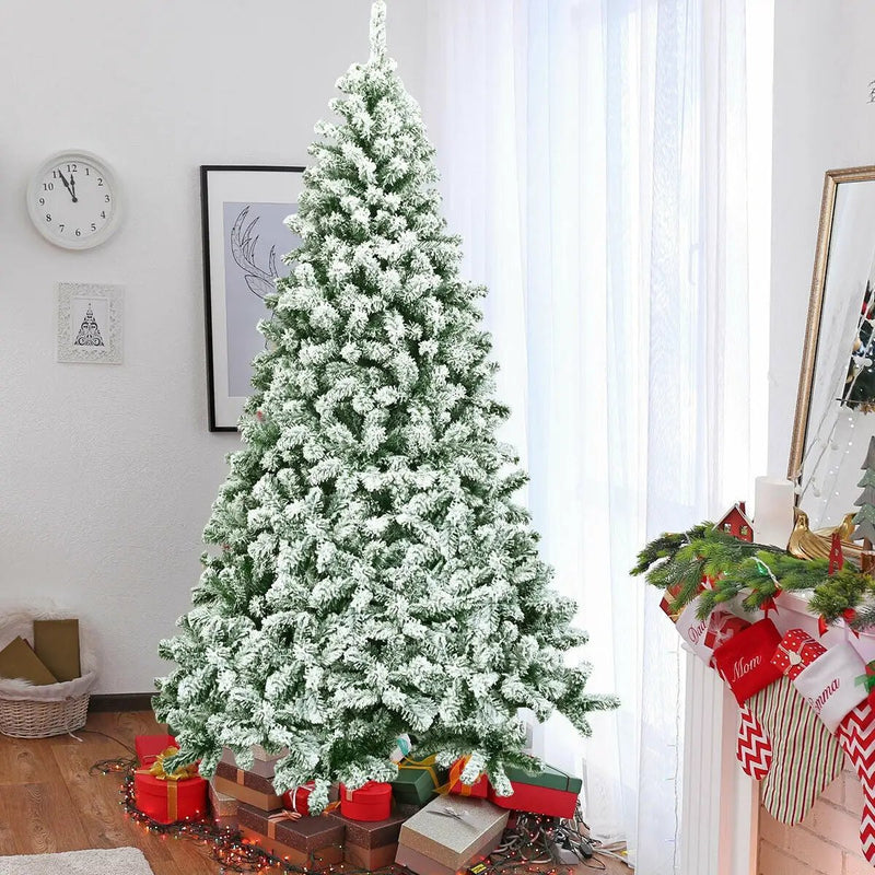 7.5 Feet Snow Flocked Artificial Christmas Tree Hinged with 1346 Tip and Foldable Base by DirectDeals