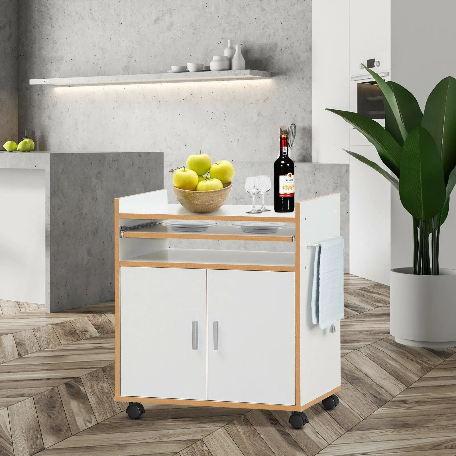 Kitchen Island on Wheels with Removable Shelf and Towel Rack by DirectDeals