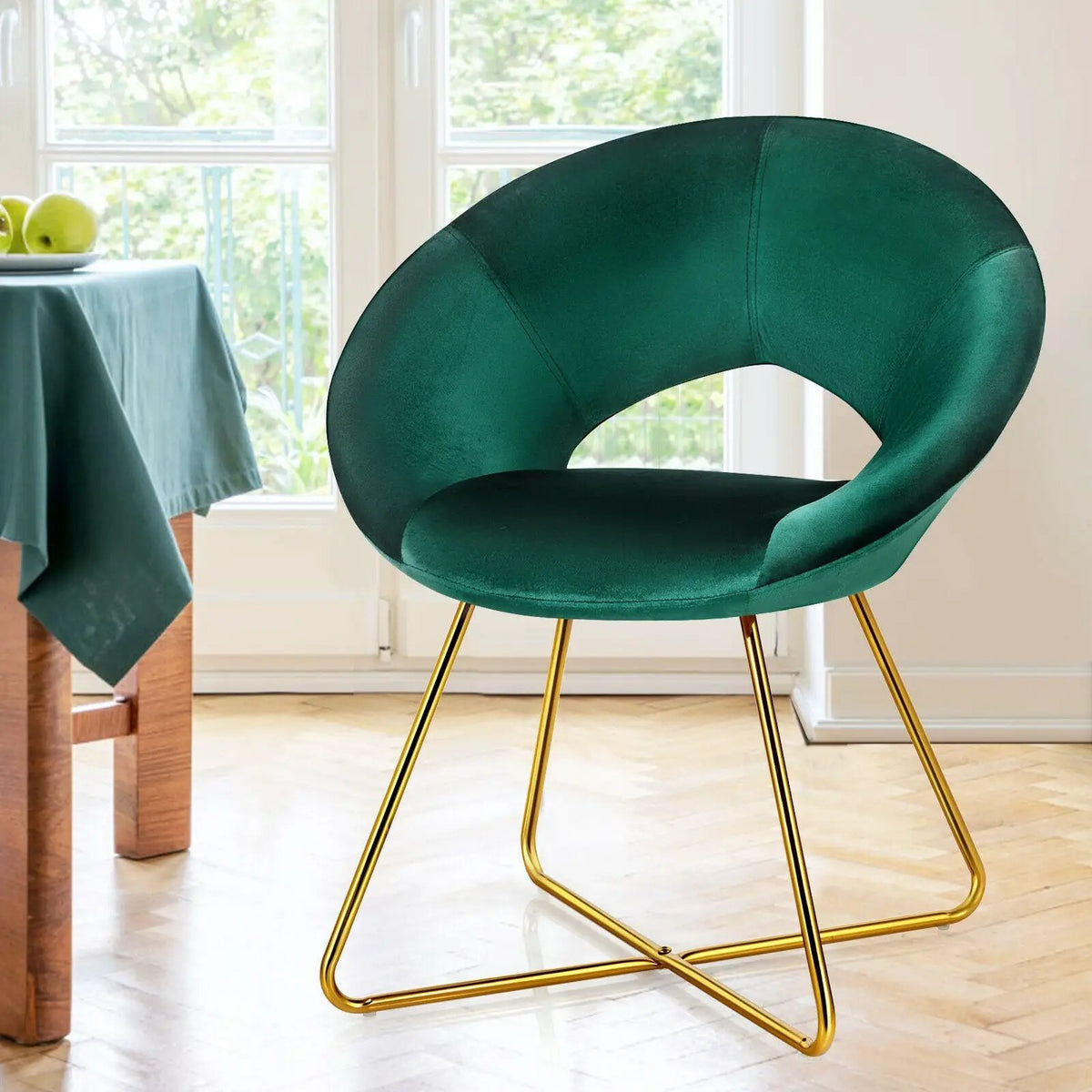 Modern Accent Velvet Dining Arm Chair with Golden Metal Legs and Soft Cushion by DirectDeals