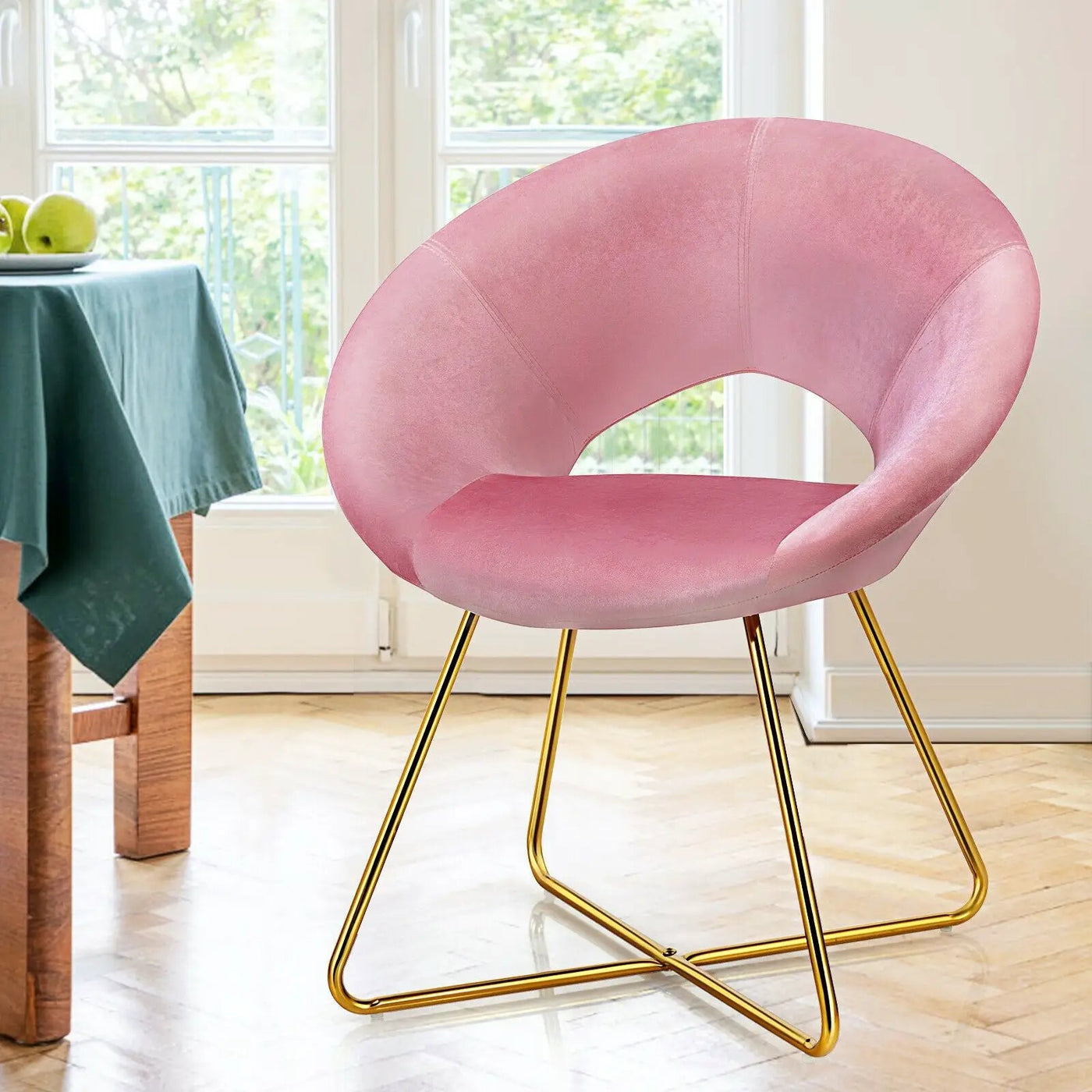 Modern Accent Velvet Dining Arm Chair with Golden Metal Legs and Soft Cushion by DirectDeals