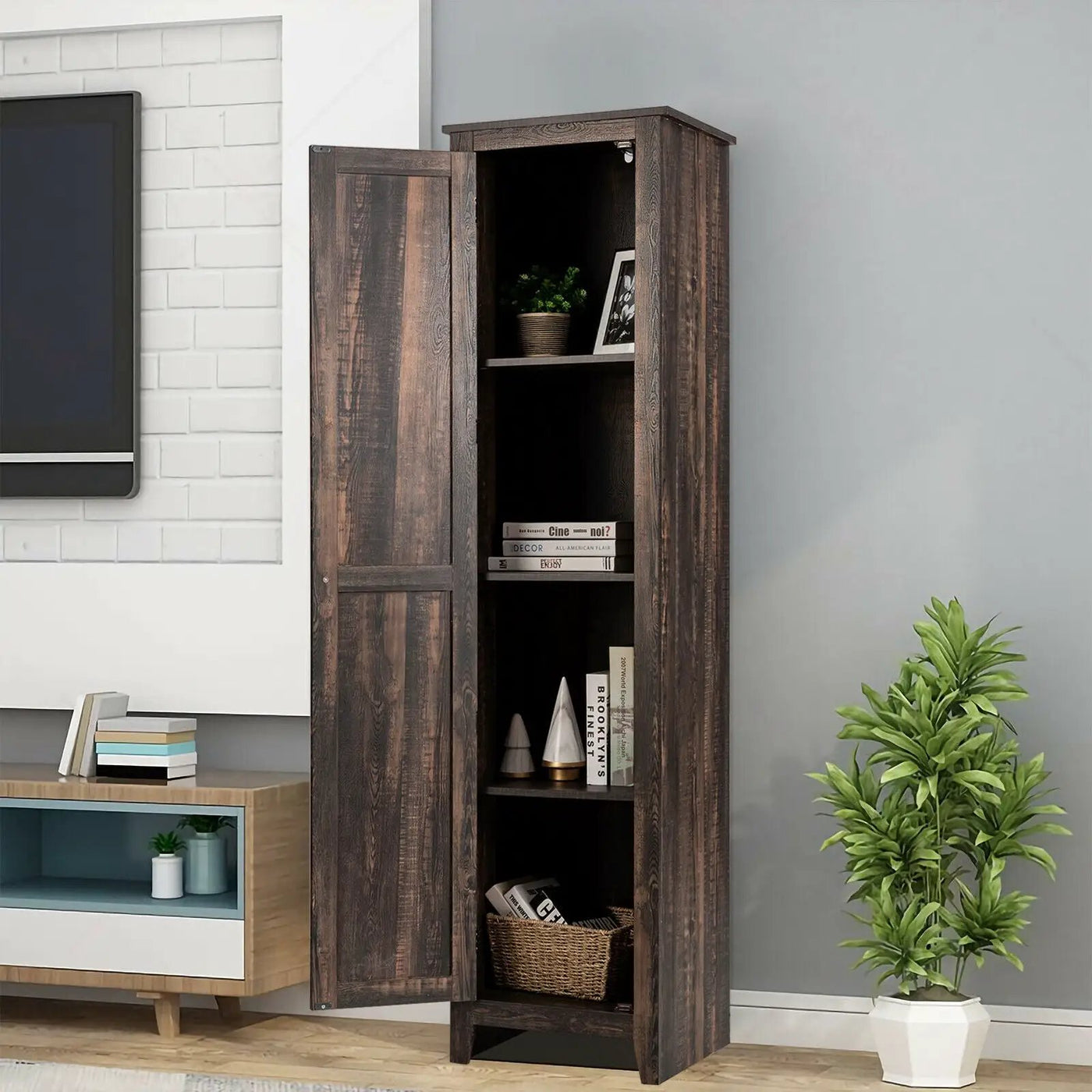 Linen Tower Bathroom Storage Cabinet Tall Slim Side Organizer with Shelf by DirectDeals