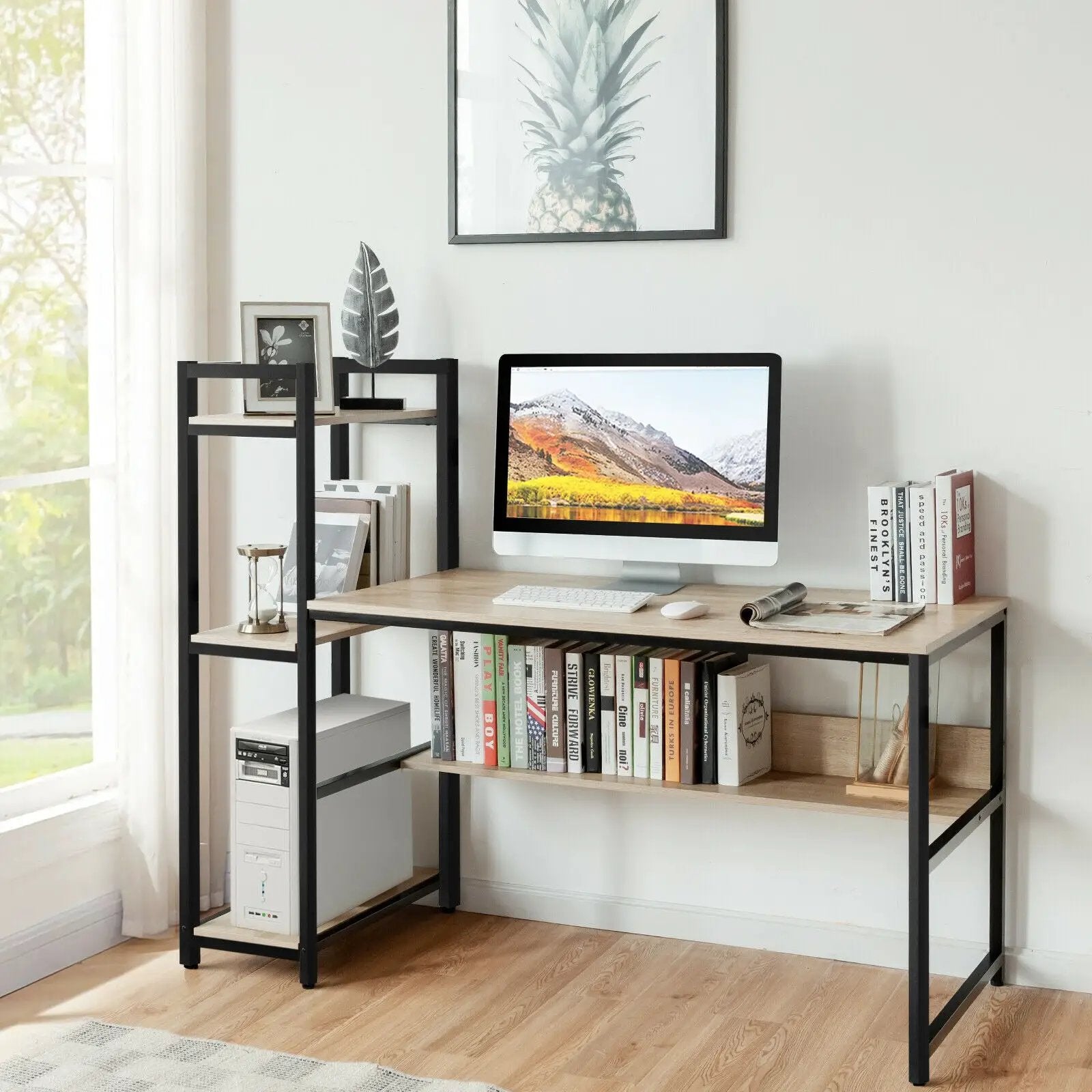 59-Inch Computer Desk Home Office Workstation 4-Tier Storage Shelves by DirectDeals