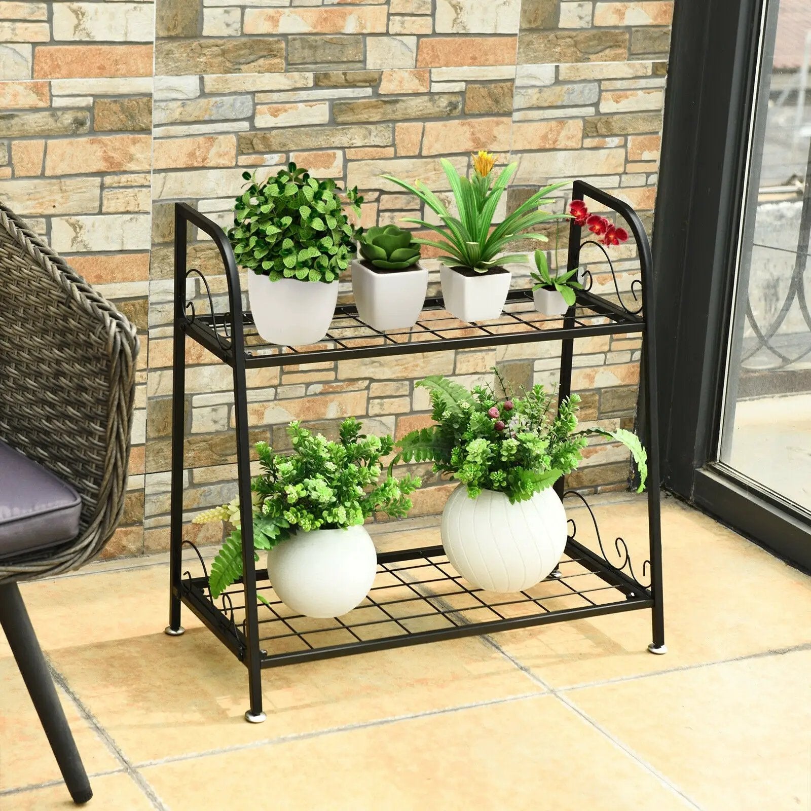 2-tier Patio Metal Plant Stand by DirectDeals