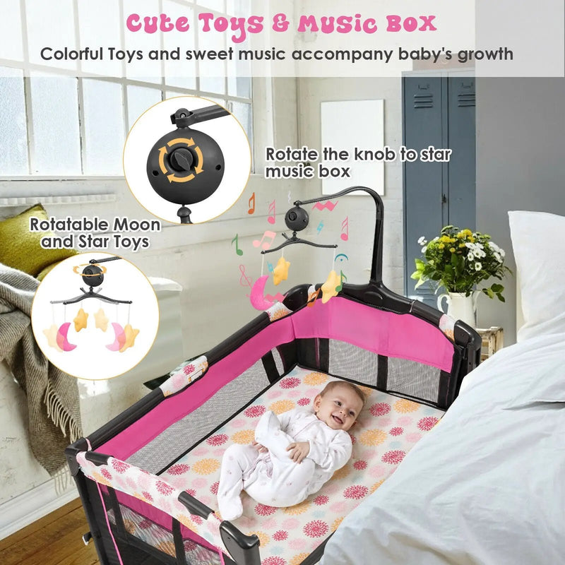 3-in-1 Convertible Portable Baby Playard with Music Box and Wheel and Brakes by DirectDeals