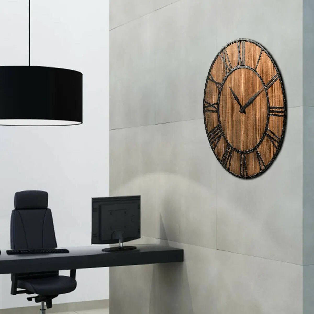 27 Inch Round Wall Clock Decorative Wooden Silent Clock with Battery by DirectDeals