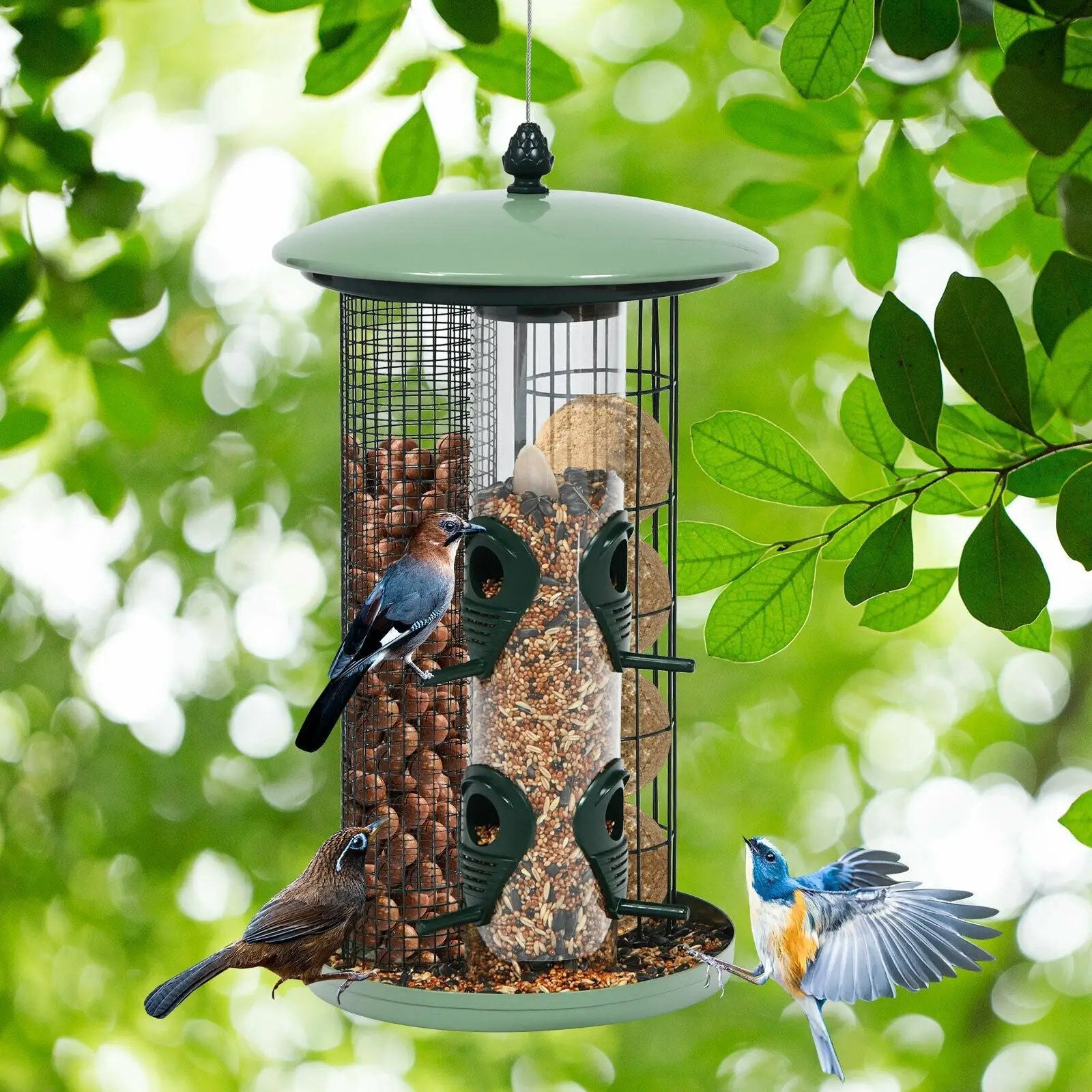 3-in-1 Metal Hanging Wild Bird Feeder with 4 Feeding Ports and Perches by DirectDeals