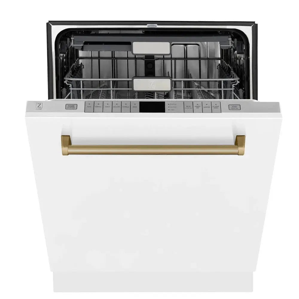 ZLINE Autograph 24" Dishwasher, White Door, Bronze DWMTZ-WM-24-CB by Farmhouse Kitchen and Bath