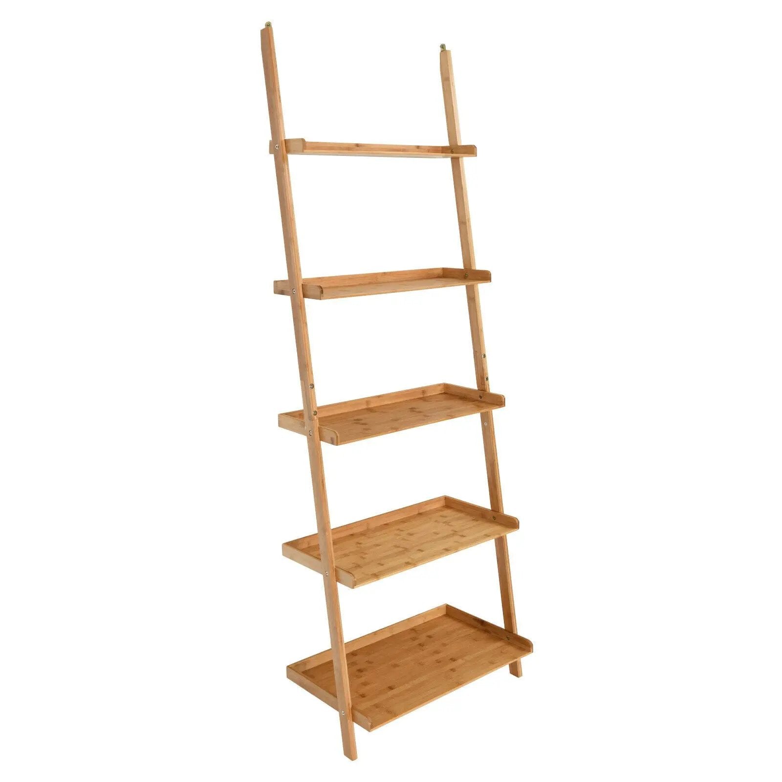 5-Tier Ladder Shelf Bamboo Bookshelf Wall-Leaning Storage Display Plant Stand-Natural by DirectDeals