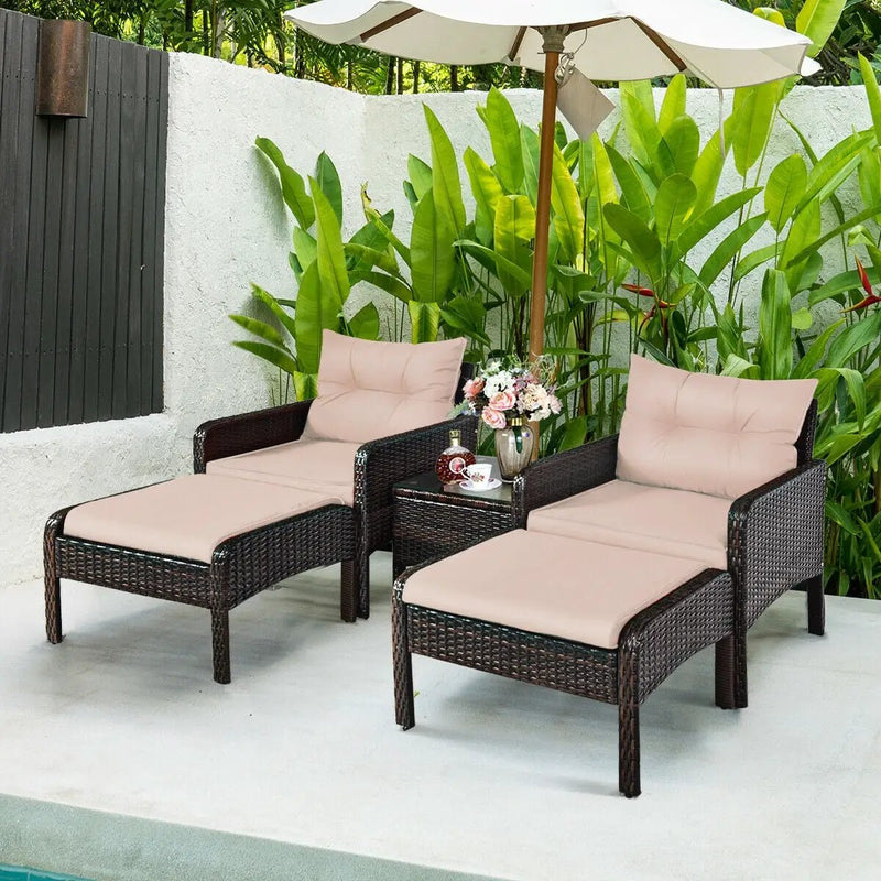 5-Piece Patio Rattan Sofa Set with Ottomans & Table by DirectDeals