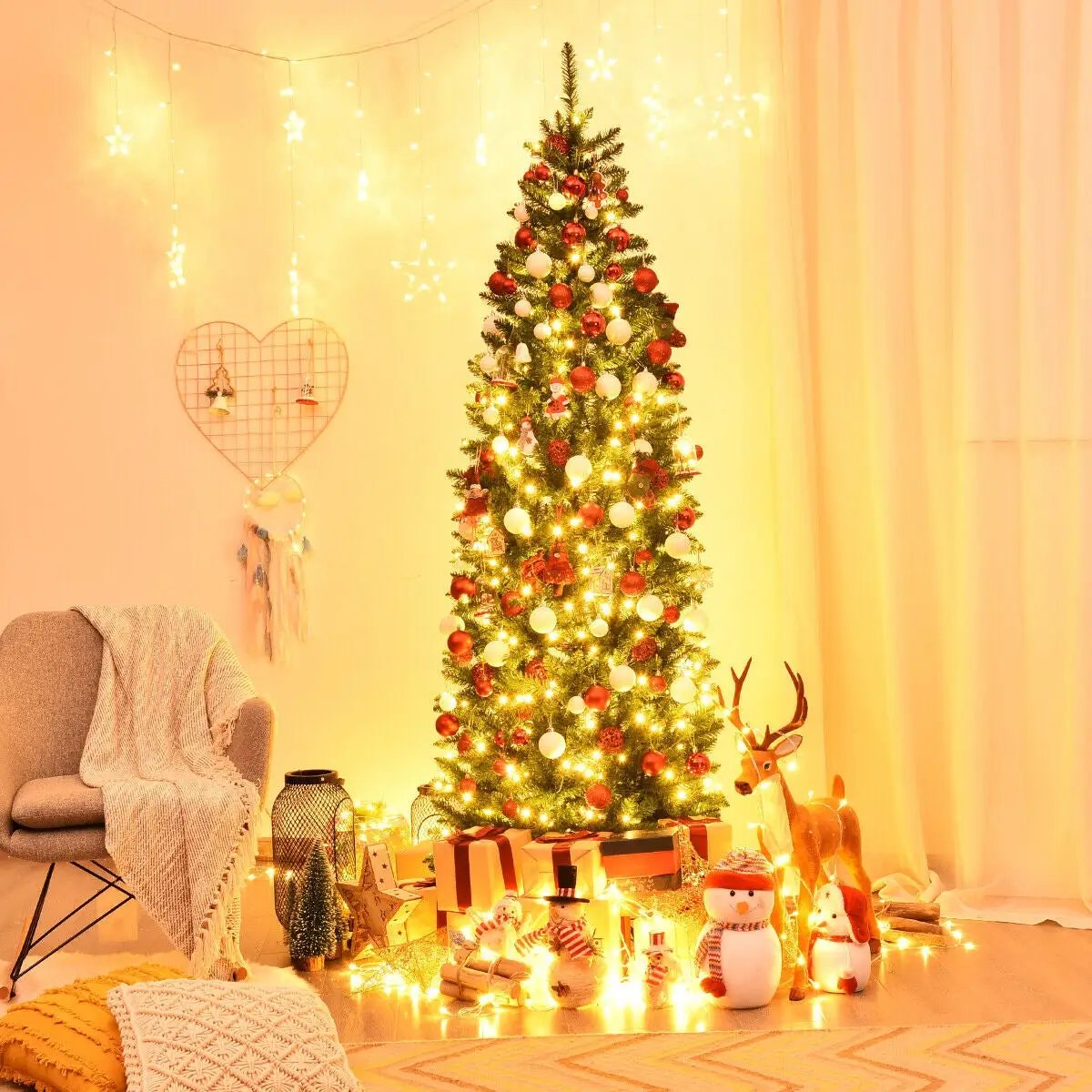 6 Feet PVC Hinged Pre-lit Artificial Fir Pencil Christmas Tree with 150 Lights by DirectDeals