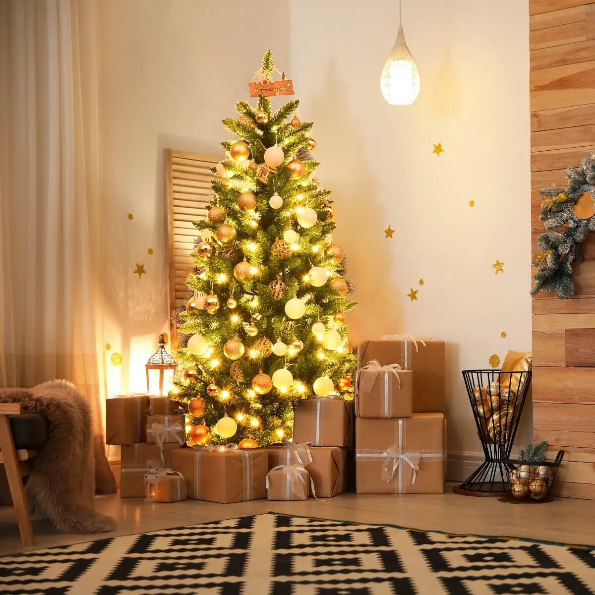 6 Feet PVC Hinged Pre-lit Artificial Fir Pencil Christmas Tree with 150 Lights by DirectDeals
