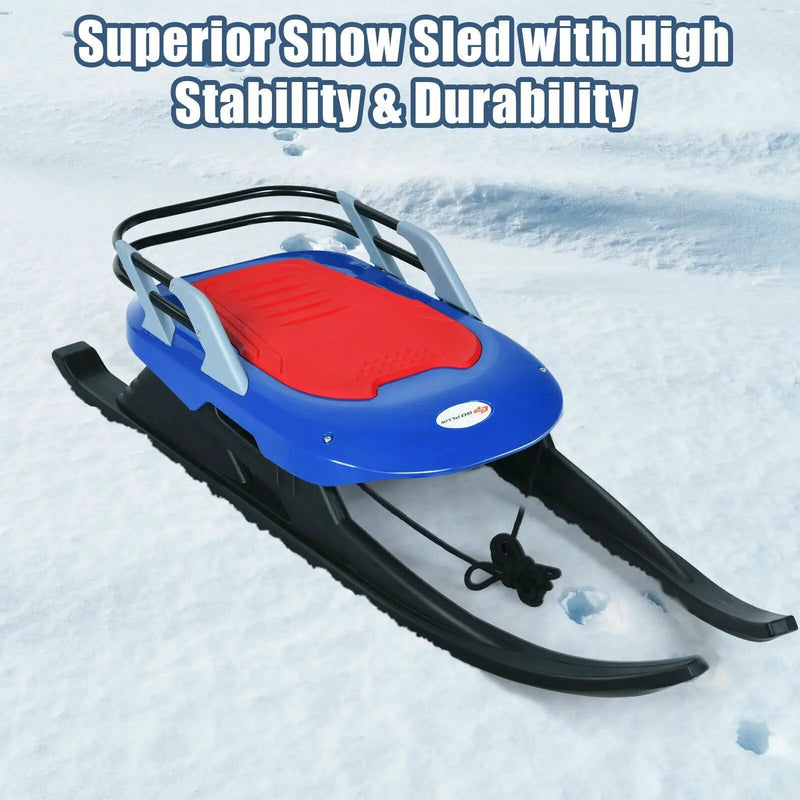 Folding Kids' Metal Snow Sled with Pull Rope Snow Slider and Leather Seat by DirectDeals
