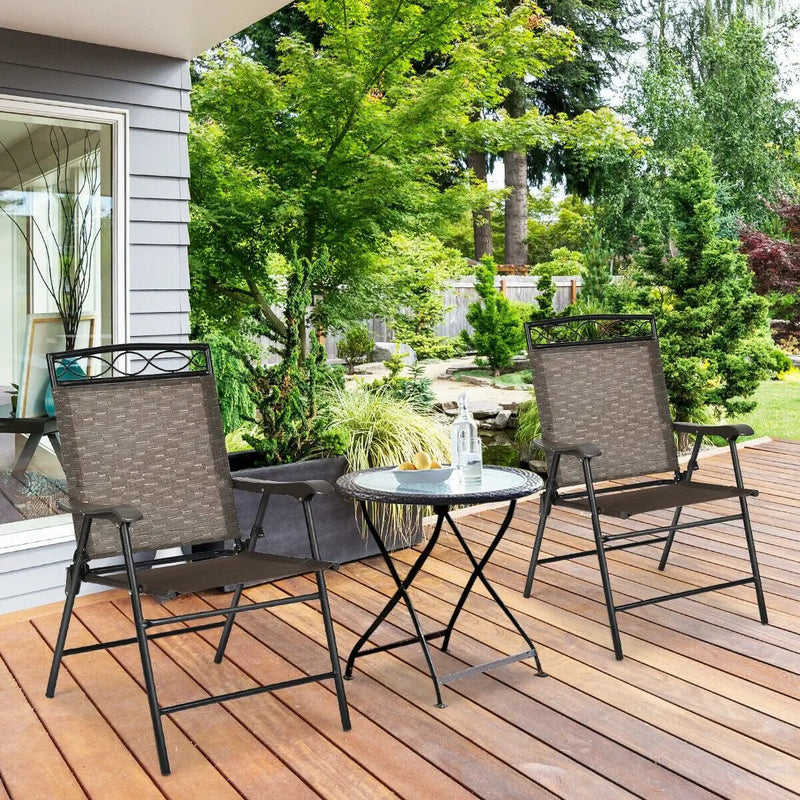 Set of 2 Patio Folding Chairs Sling Portable Dining Chair Set with Armrest by DirectDeals