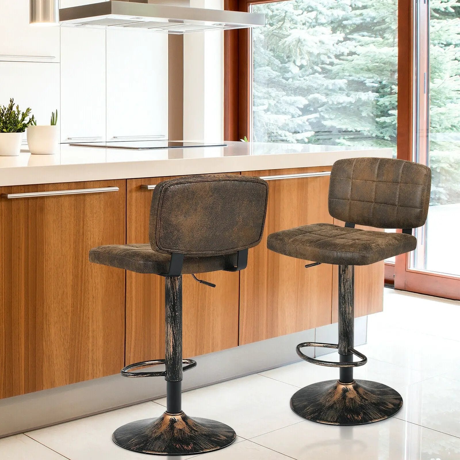 Set of 2 Vintage Bar Stools with Adjustable Height and Footrest by DirectDeals