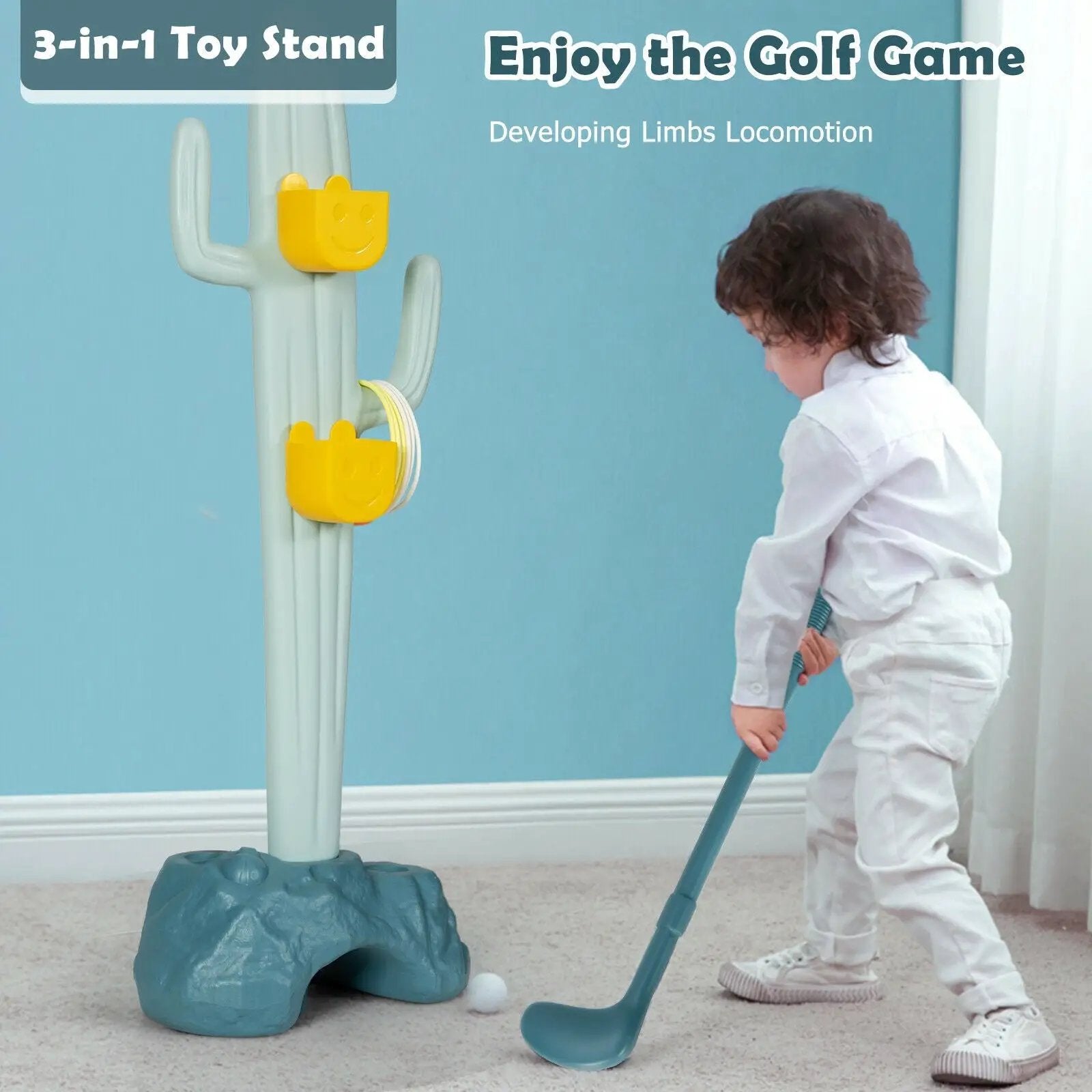 3-in-1 Cactus Toy Stand Sports Activity Center with Golf and Ring-Toss by DirectDeals