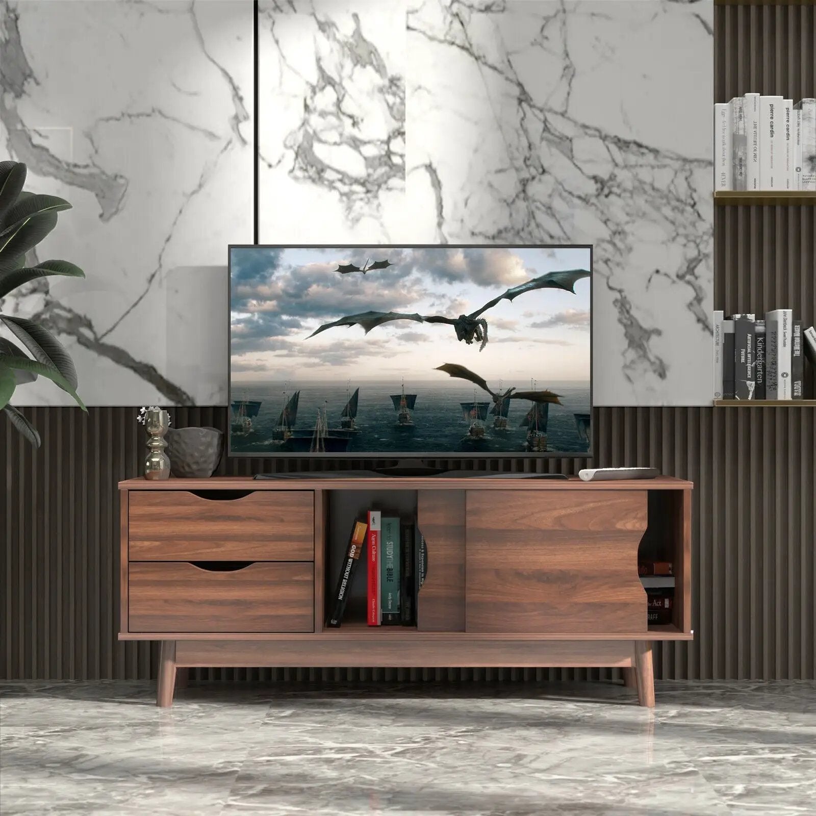 TV Stand for TV up to 60 Inch Media Console Table Storage with Doors by DirectDeals