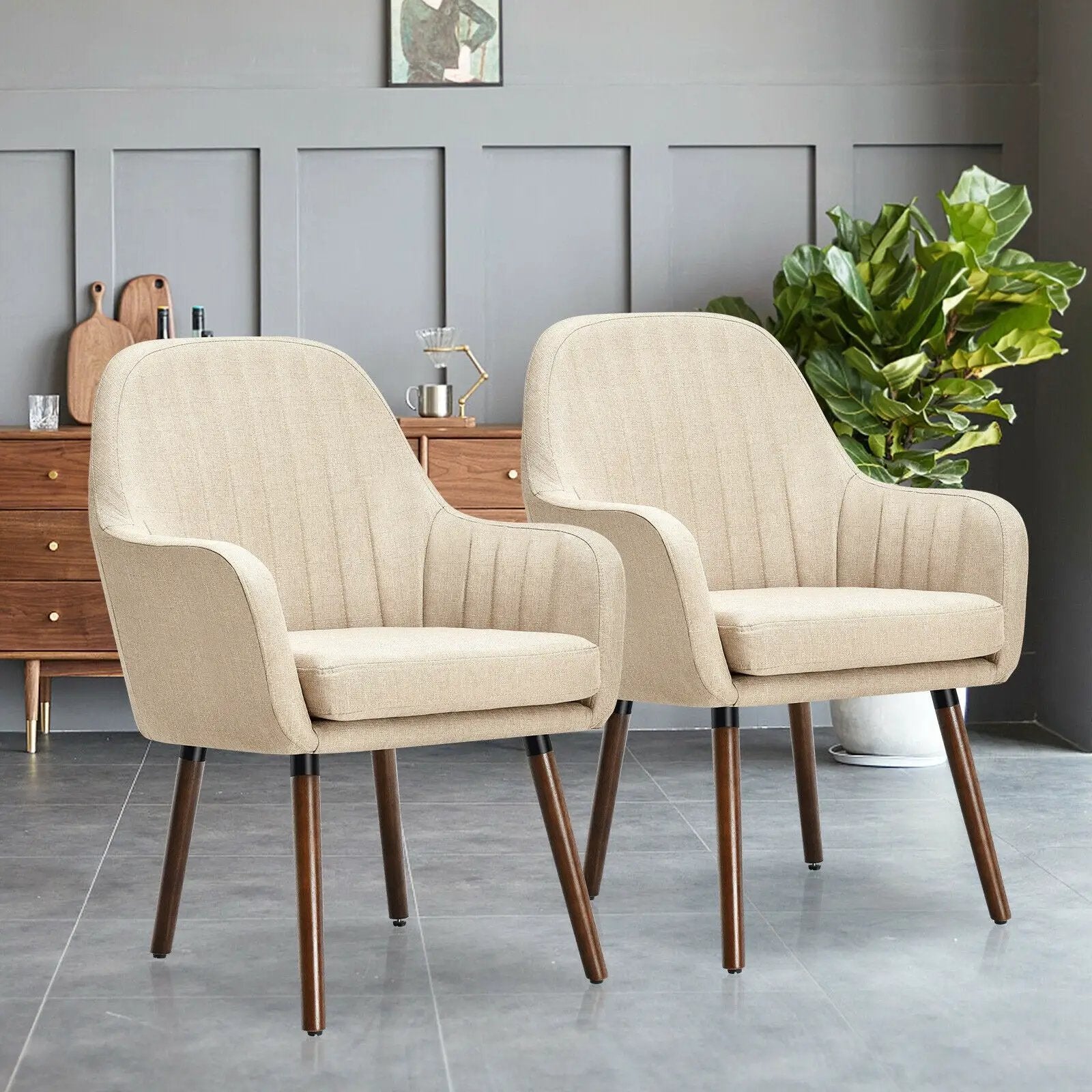 Set of 2 Fabric Upholstered Accent Chairs with Wooden Legs by DirectDeals