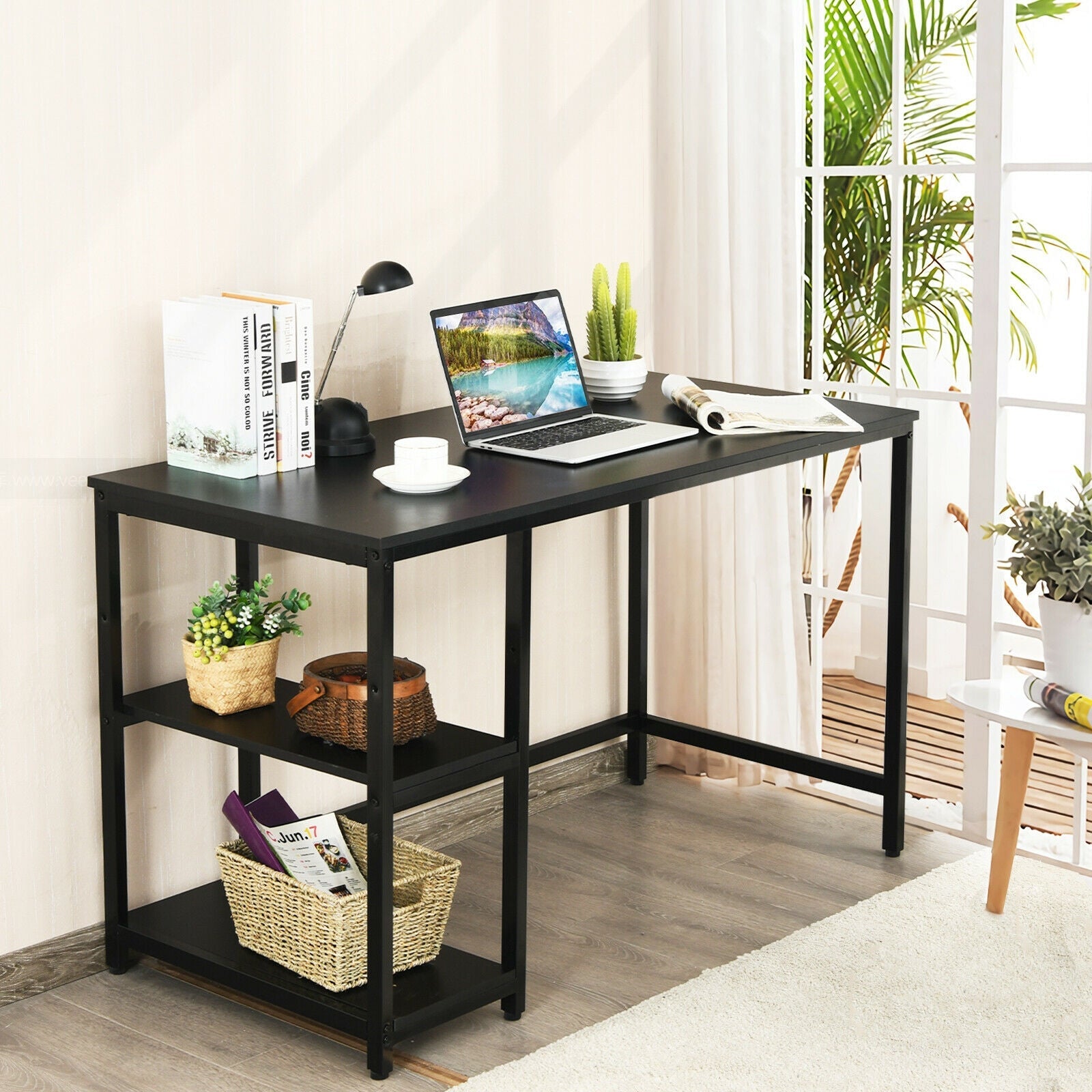 47 Inch Computer Desk Office Study Table Workstation Home with Adjustable Shelf Black by DirectDeals
