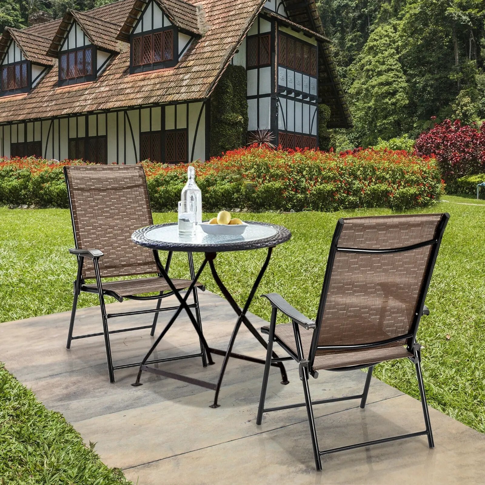 2 Pieces Outdoor Patio Folding Chair with Armrest for Camping Garden by DirectDeals
