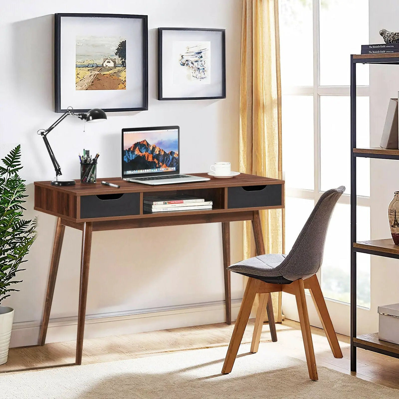 Stylish Computer Desk Workstation with 2 Drawers and Solid Wood Legs by DirectDeals