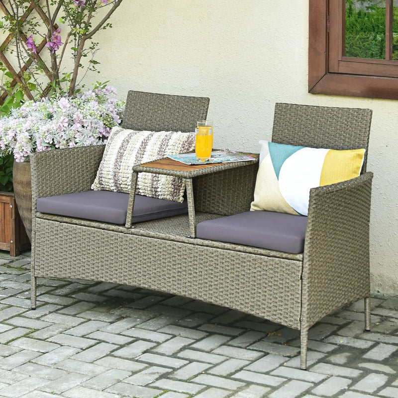 2-Person Patio Rattan Conversation Furniture Set with Coffee Table by DirectDeals