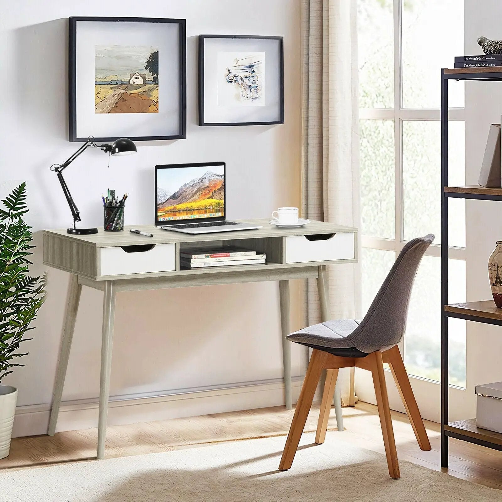 Stylish Computer Desk Workstation with 2 Drawers and Solid Wood Legs by DirectDeals