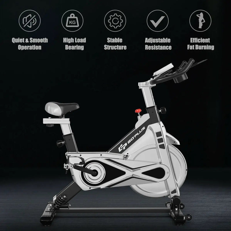 Stationary Silent Belt Adjustable Exercise Bike with Phone Holder and Electronic Display by DirectDeals