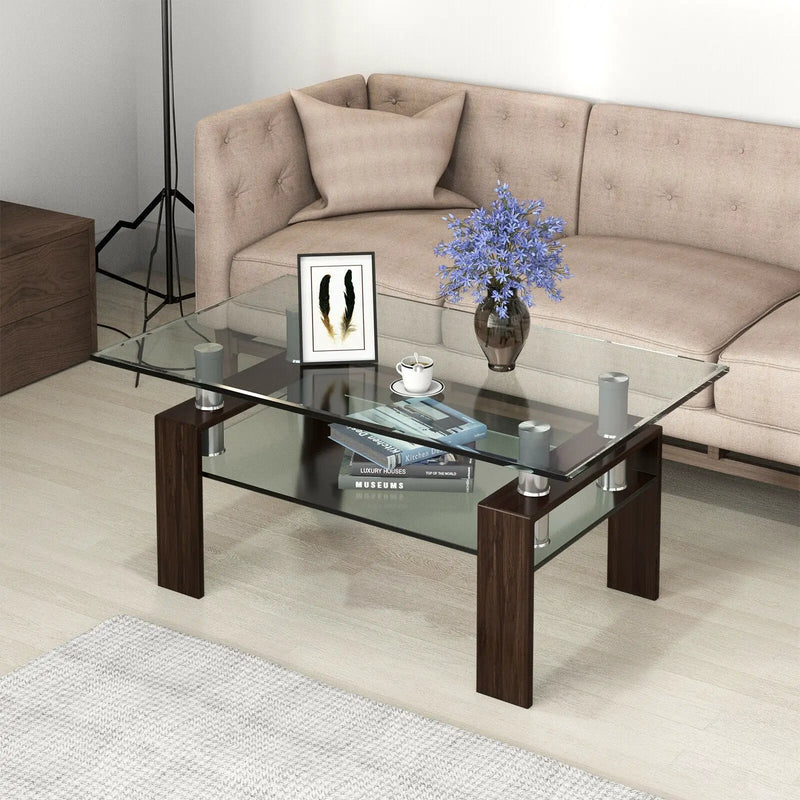 Rectangle Glass Coffee Table with Metal Legs for Living Room by DirectDeals