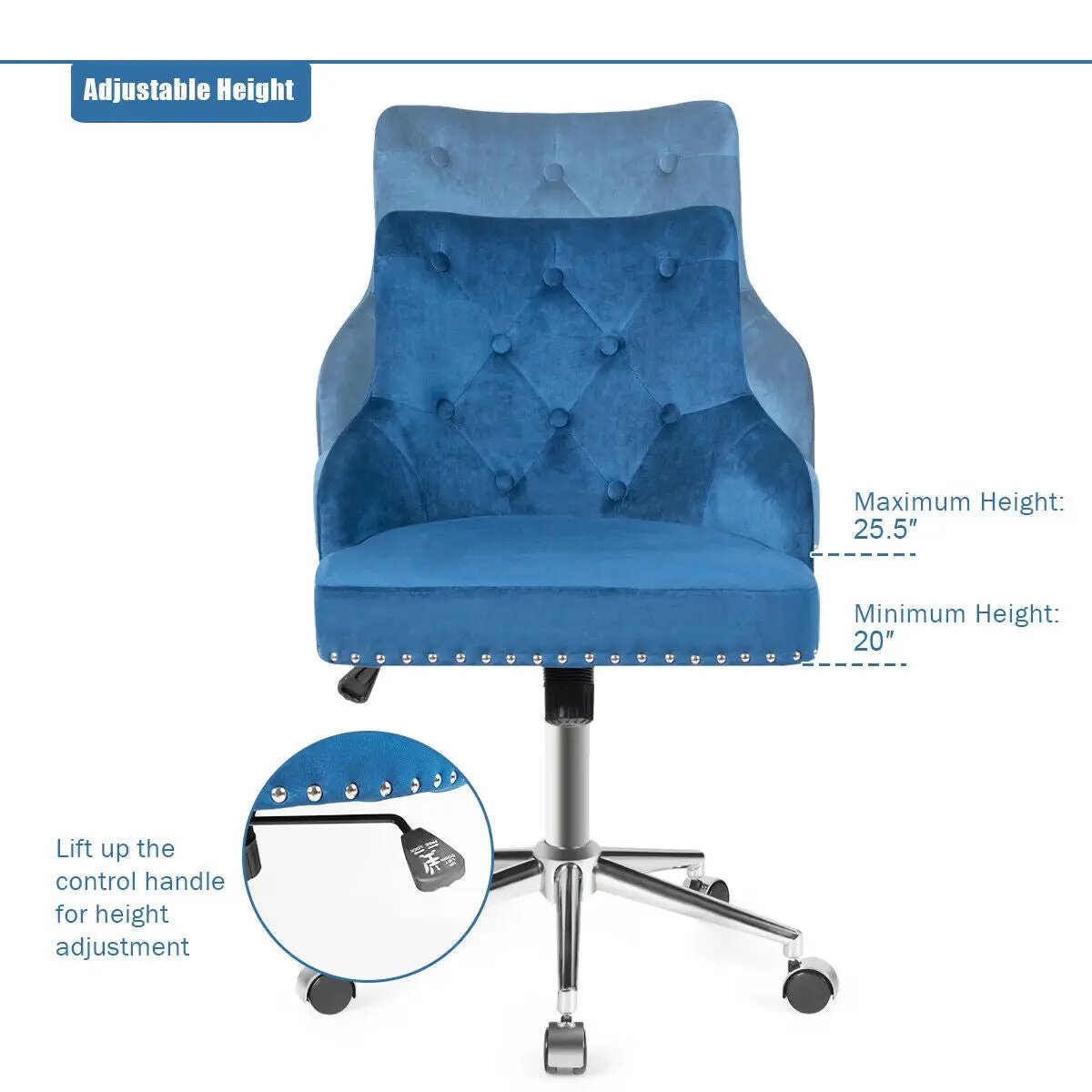 Tufted Upholstered Swivel Computer Desk Chair with Nailed Tri by DirectDeals