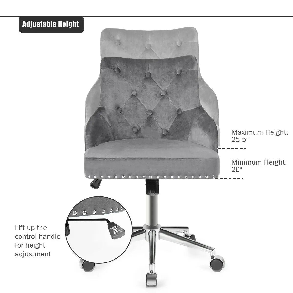 Tufted Upholstered Swivel Computer Desk Chair with Nailed Tri by DirectDeals